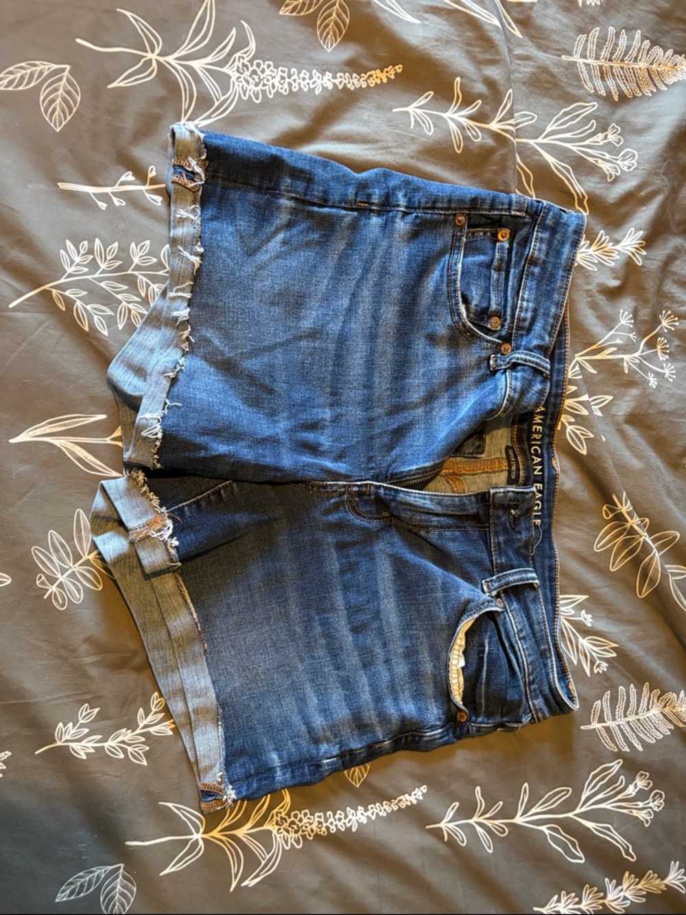 American Eagle Outfitters Dark Blue Denim Cutoff Shorts with Frayed Hem